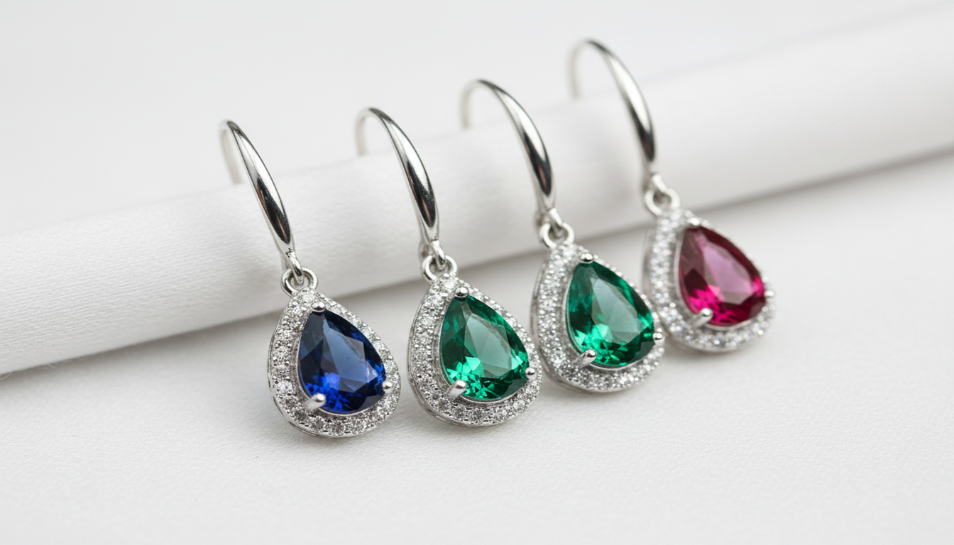 Sterling silver birthstone jewellery collection featuring coloured gemstone earrings for gift