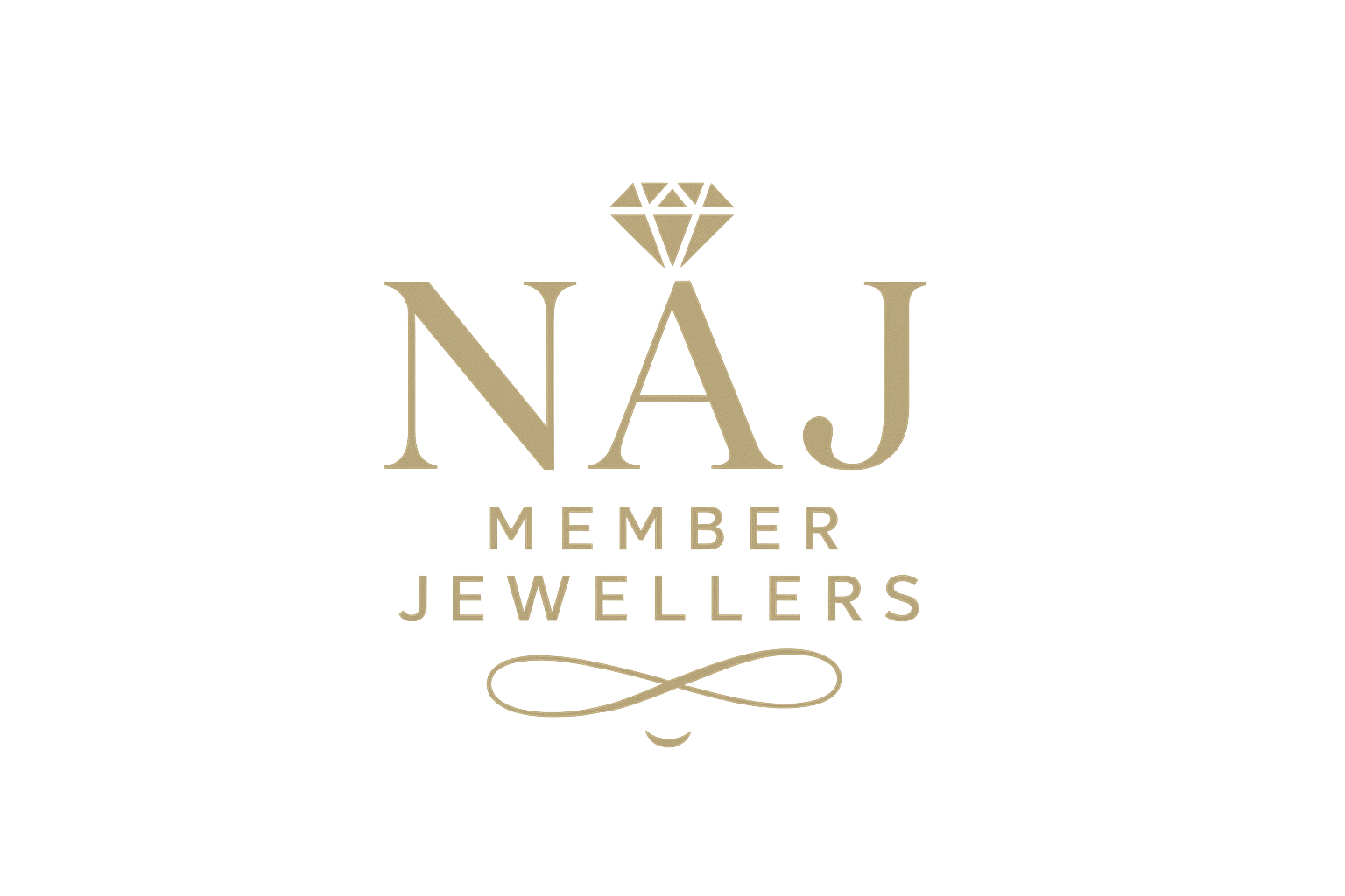Gold NAJ member jewellers logo with diamond icon highlighting benefits of choosing NAJ member jewellers