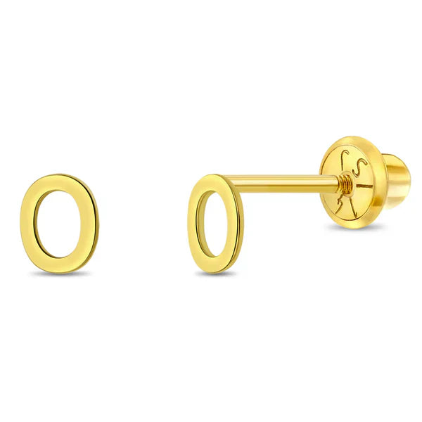 Minimalist gold screw back earrings for children shaped as small oval hoops with secure backs