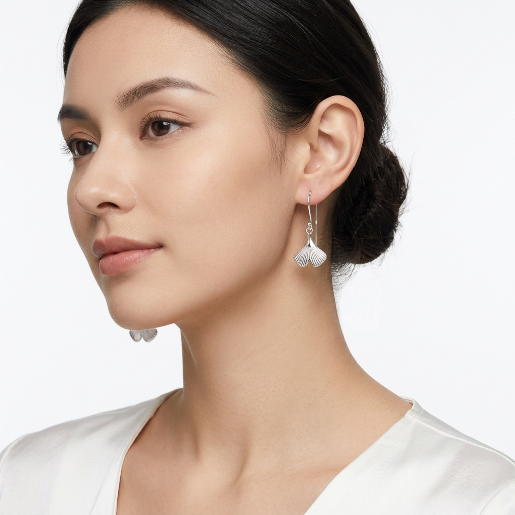 Sterling Silver Ginkgo Leaf Dangle Earrings for Women - Melchior Jewellery