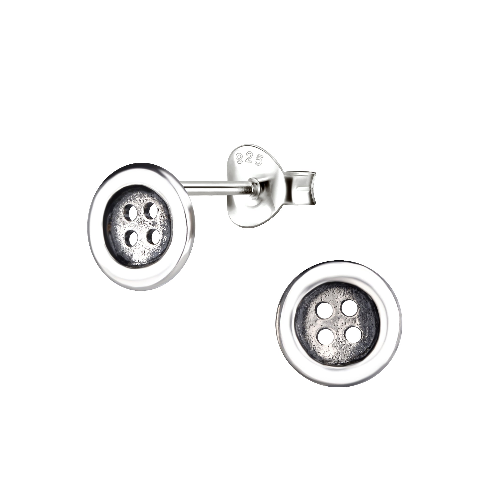 Sterling Silver Oxidized Button Stud Earrings - Melchior Jewellery