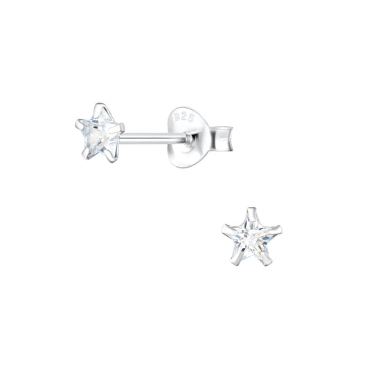 Sterling Silver Clear CZ 4mm Star Stud Earrings - Melchior Jewellery