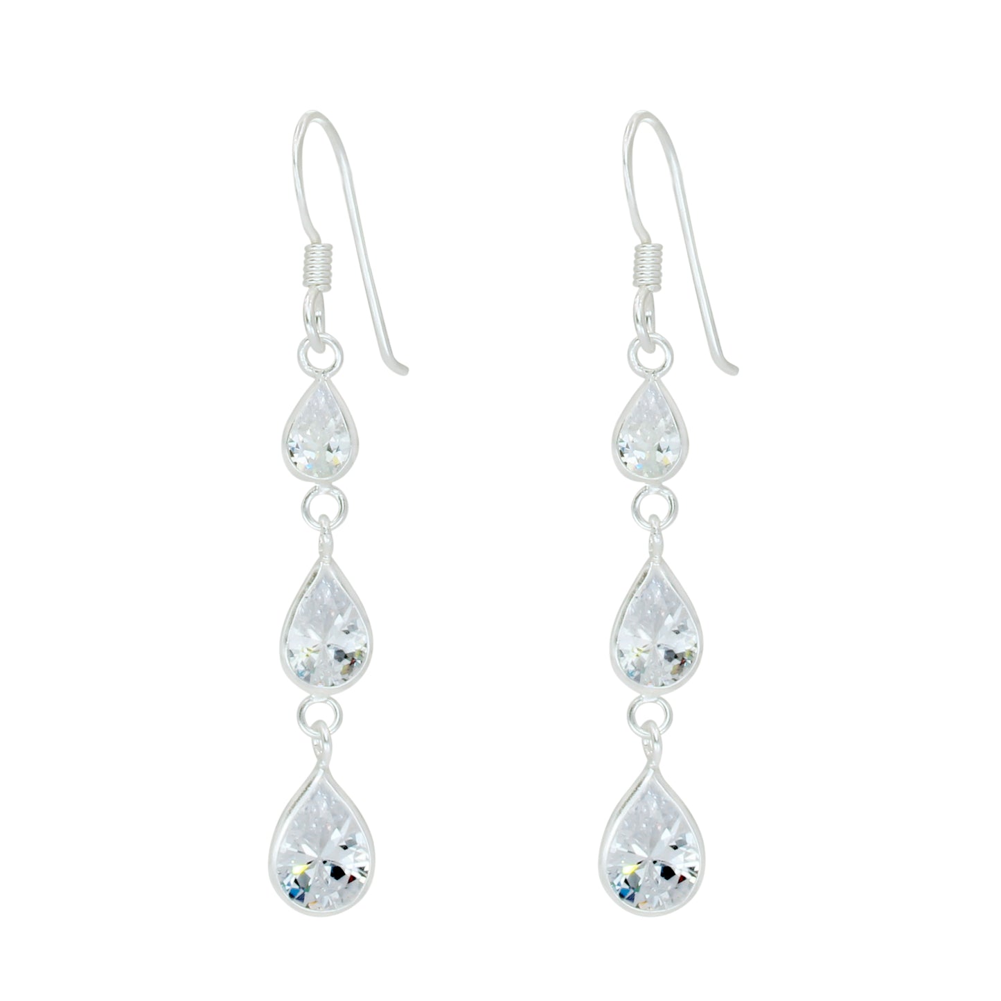 Sterling Silver Triple Teardrop CZ Drop Earrings - Melchior Jewellery