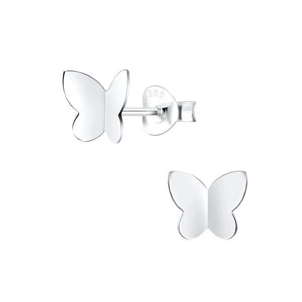 Children's Sterling Silver Plain Butterfly Stud Earrings - Melchior Jewellery
