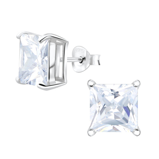 Sterling Silver 8mm Clear Square Stud Earrings - Melchior Jewellery
