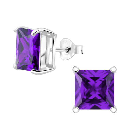 Sterling Silver 8mm Amethyst Square Stud Earrings - Melchior Jewellery