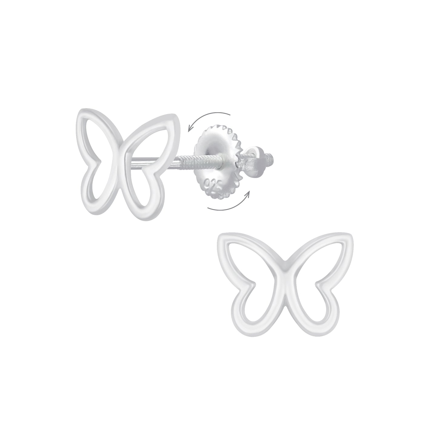 Children's Sterling Silver Open Butterfly Screw Back Earrings