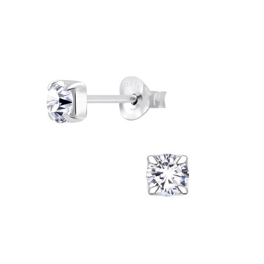 Sterling Silver 4mm CZ Round Stud Earrings - Melchior Jewellery