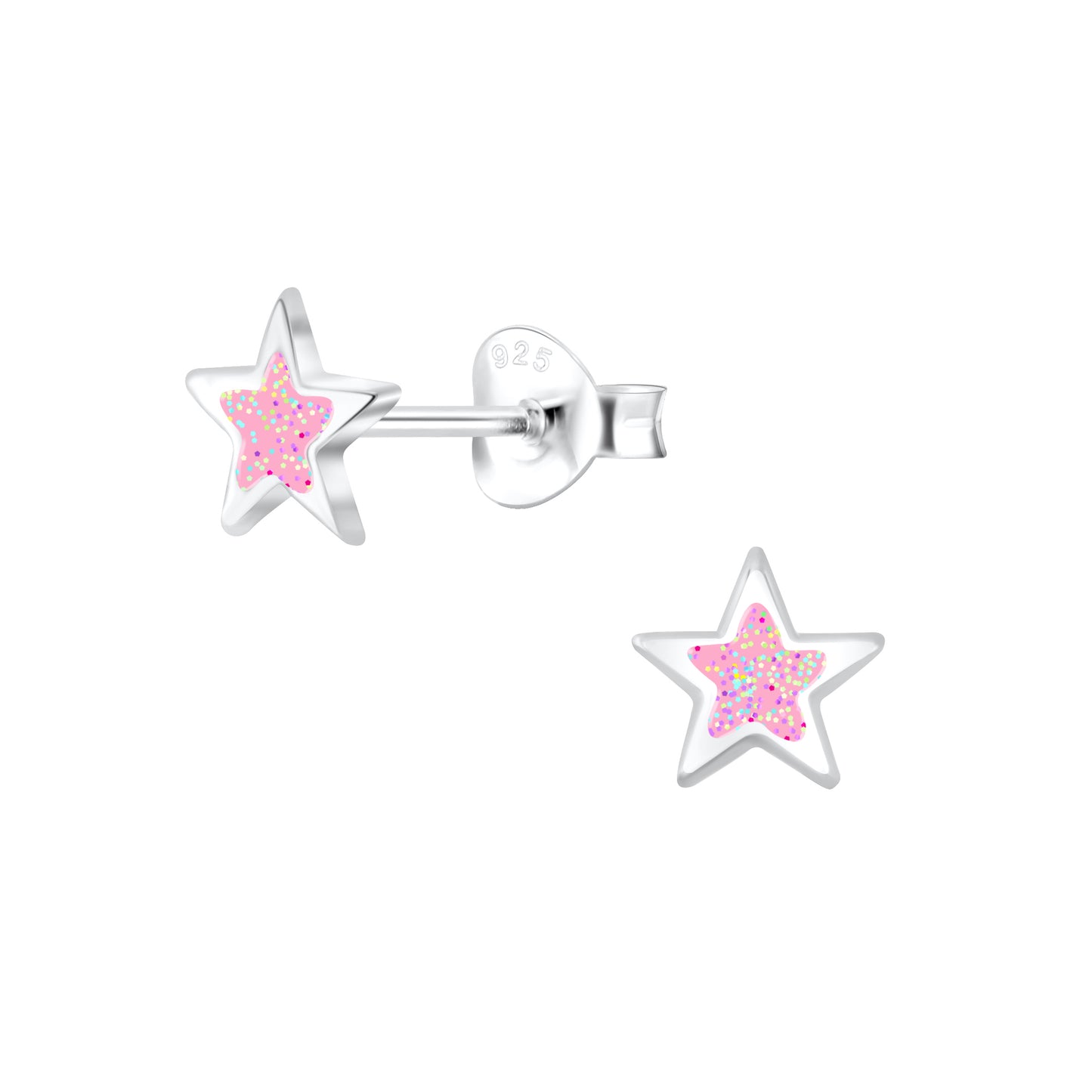 Sterling Silver Pink Sparkly Star Kids Stud Earrings - Melchior Jewellery