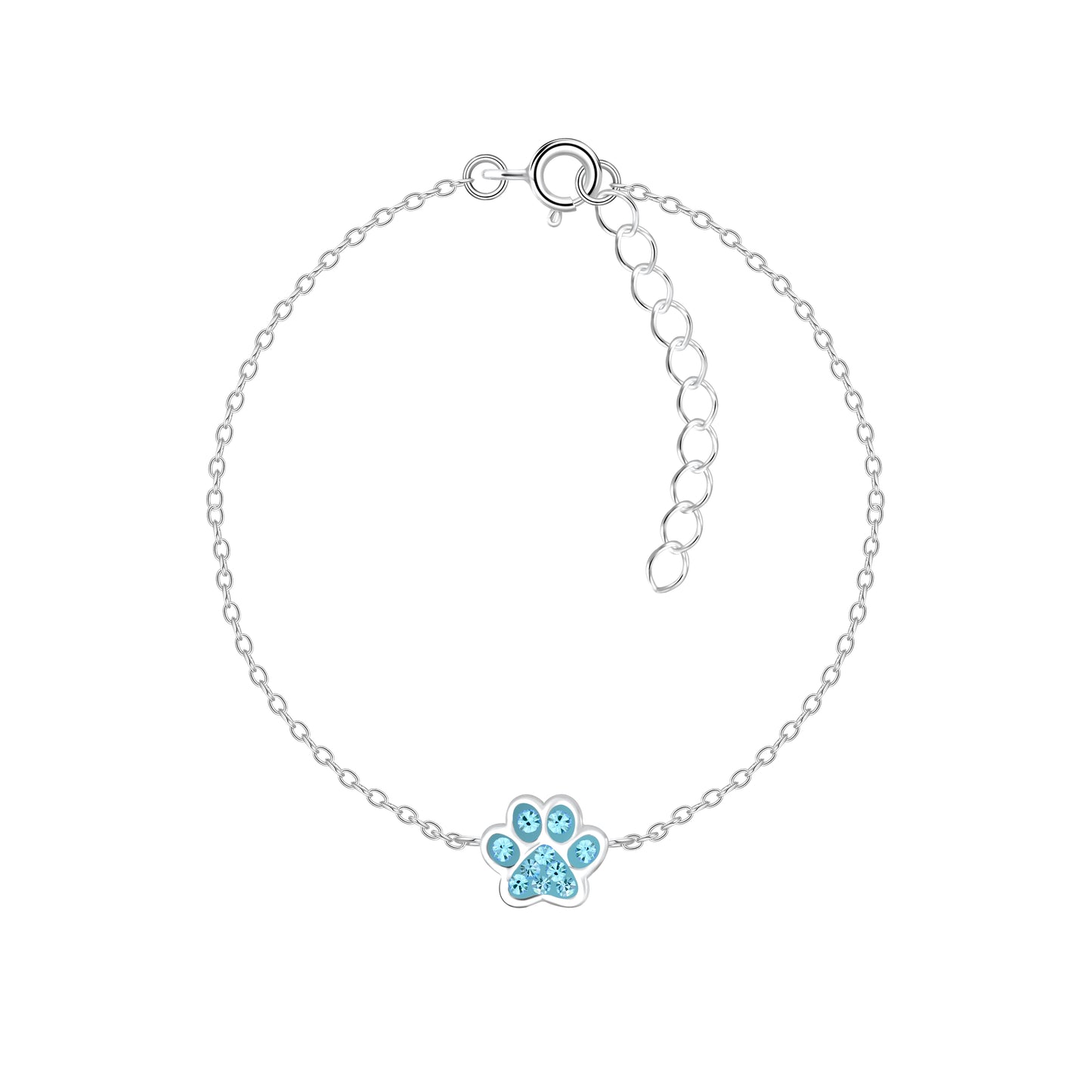 Children's Sterling Silver Aqua Paw Print Bracelet