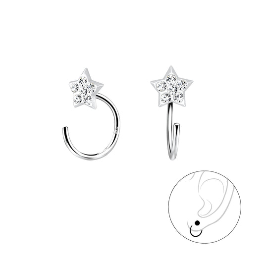 Sterling Silver Pull-Through Star Crystal Earrings - Melchior Jewellery