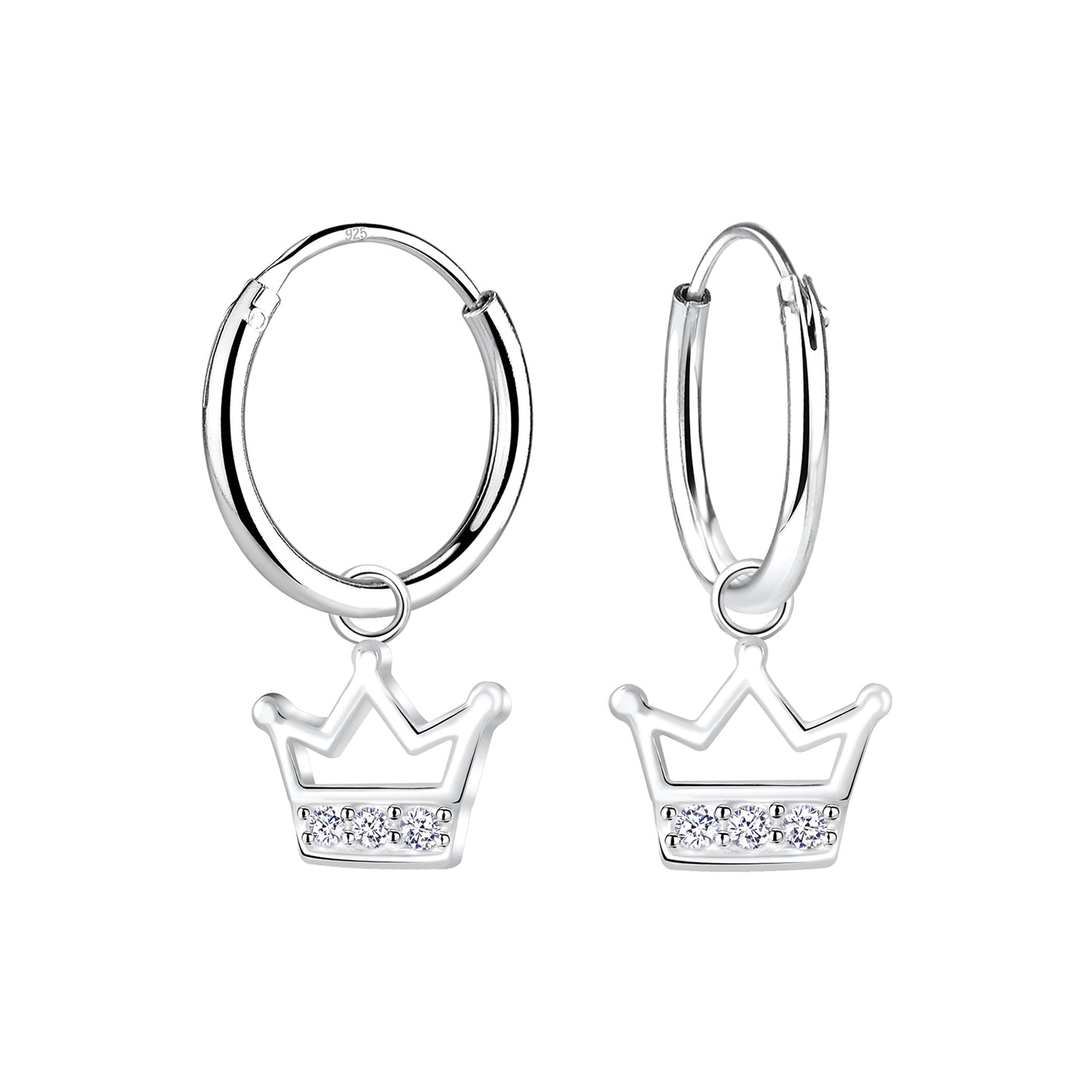 Sterling Silver Princess Crown Dangle Girls Hoop Earrings - Melchior Jewellery