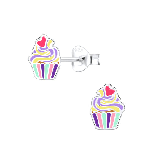 Children's Sterling Silver Colourful Cupcake Stud Earrings - Melchior Jewellery