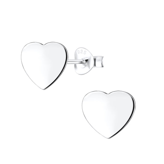 Sterling Silver 7mm Plain Heart Stud Earrings - Melchior Jewellery