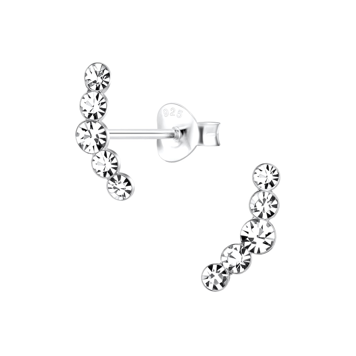 Sterling Silver Curved CZ Stud Earrings - Melchior Jewellery