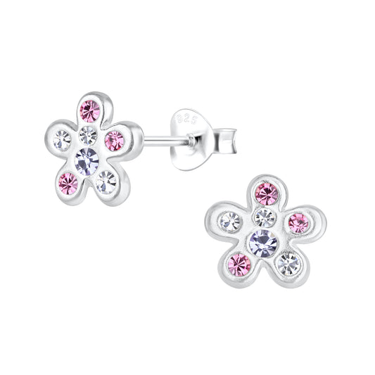 Girls Sterling Silver CZ Flower Stud Earrings - Melchior Jewellery