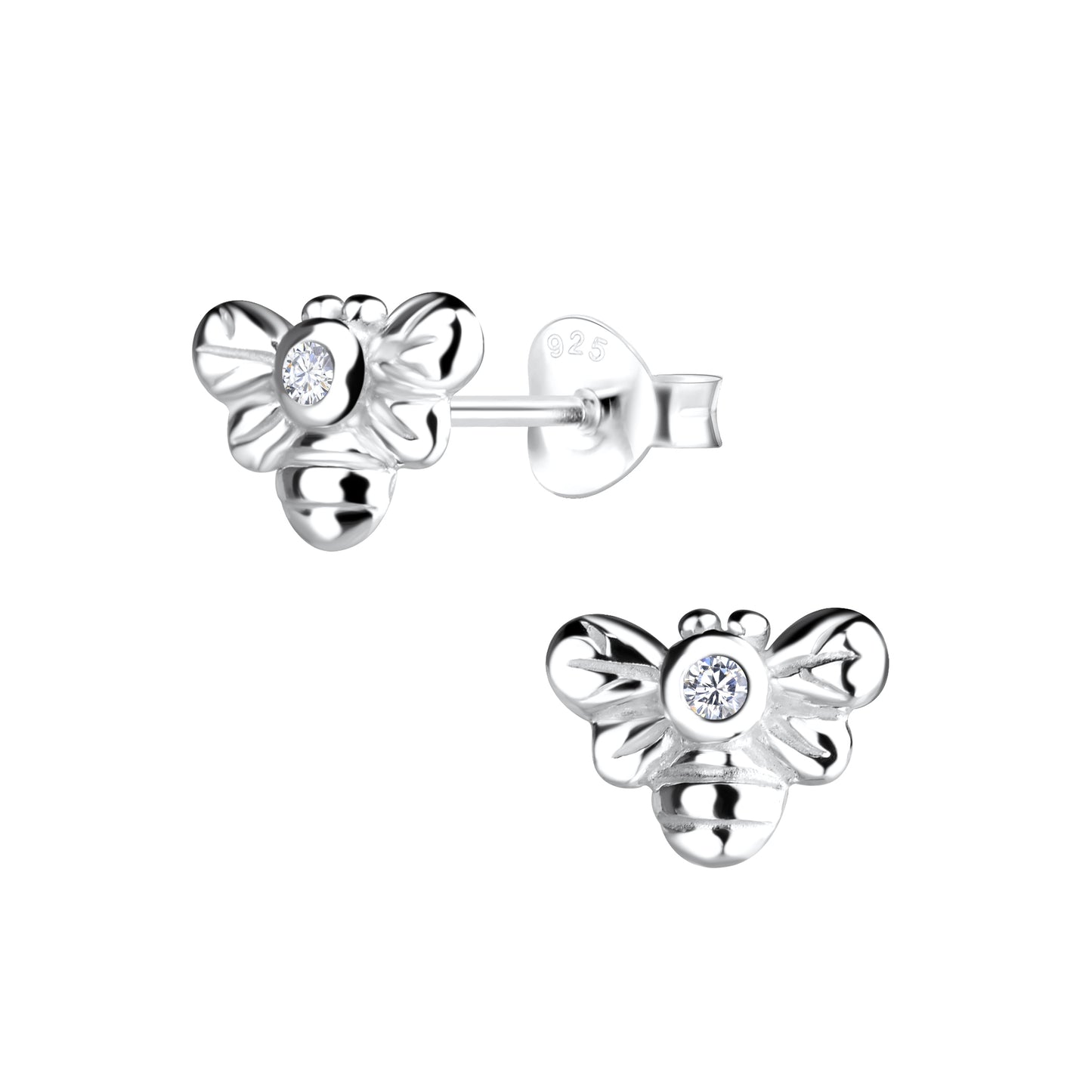 Girls Sterling Silver CZ Bee Stud Earrings - Melchior Jewellery