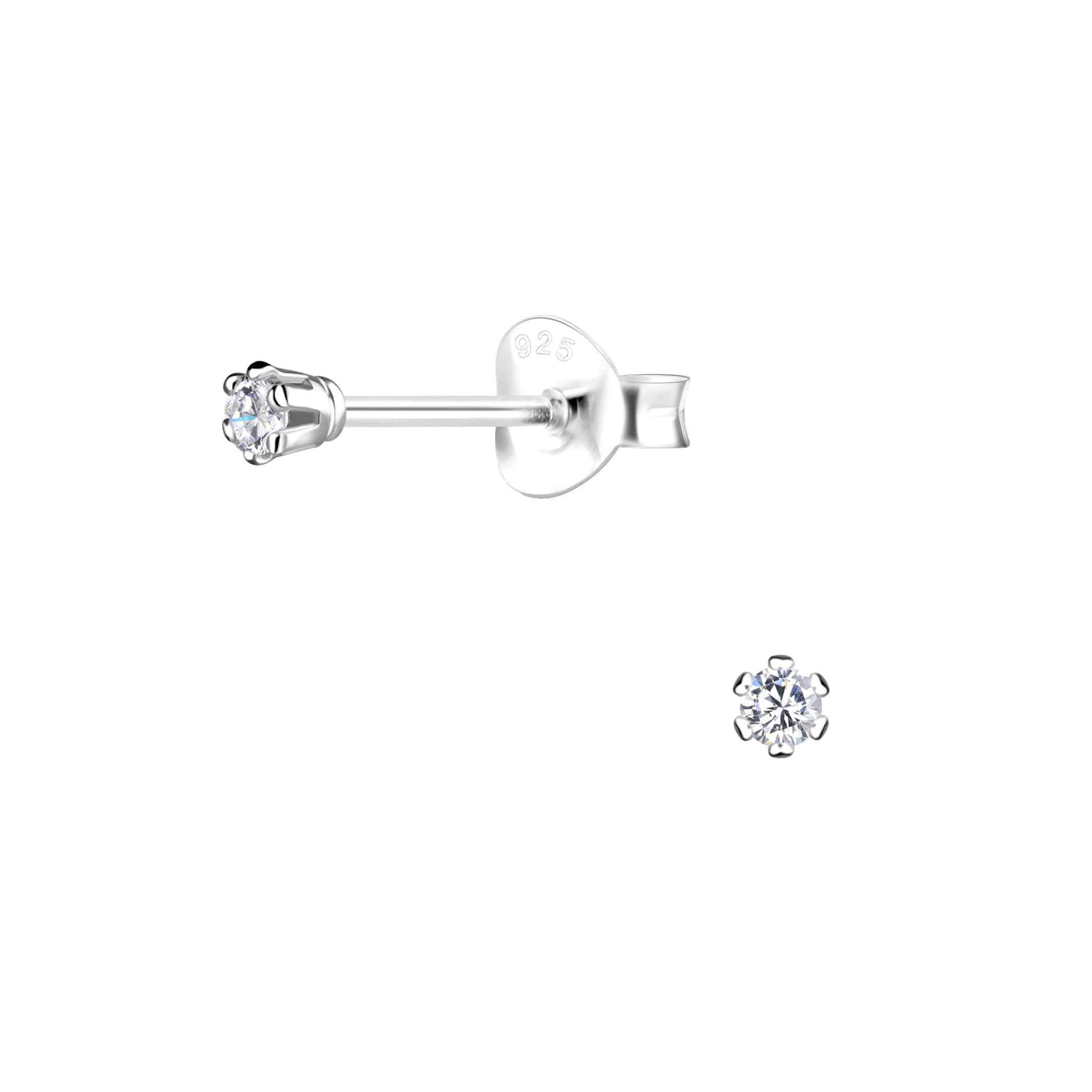 Sterling Silver 2mm Tiny Round Clear CZ Stud Earrings - Melchior Jewellery