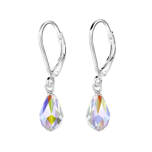Girl's Sterling Silver CZ Teardrop Leverback Earrings - Melchior Jewellery