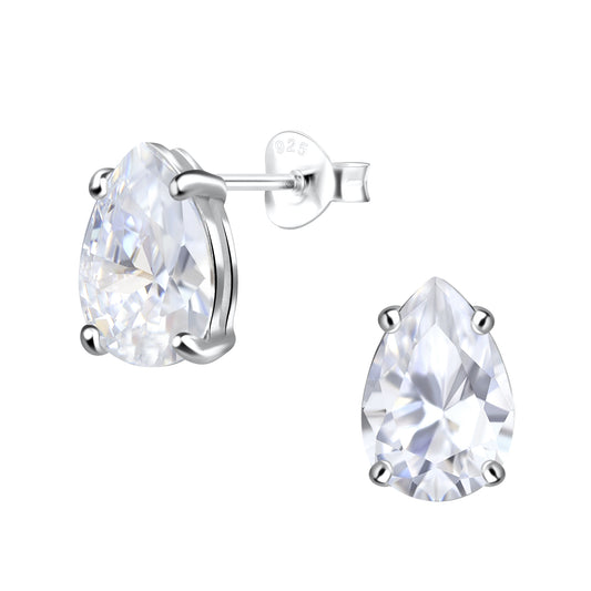 Sterling Silver Cubic Zirconia Pear Shape Stud Earrings - Melchior Jewellery