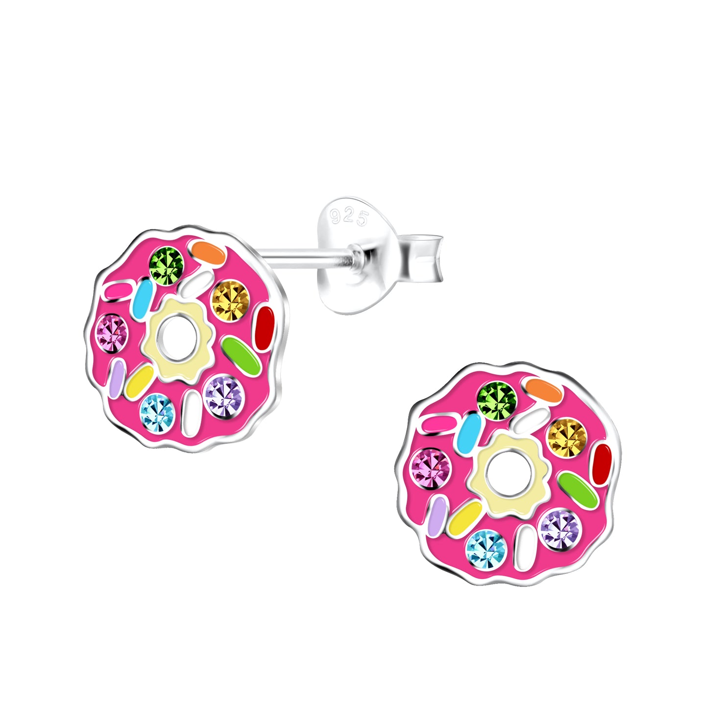 Sterling Silver Pink Crystal Donut Kids Stud Earrings - Melchior Jewellery