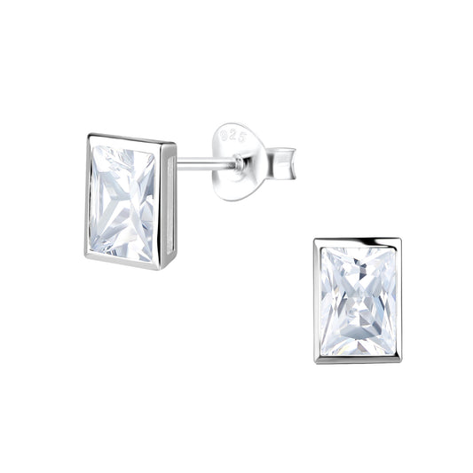 Sterling Silver Baguette Cubic Zirconia Stud Earrings - Melchior Jewellery