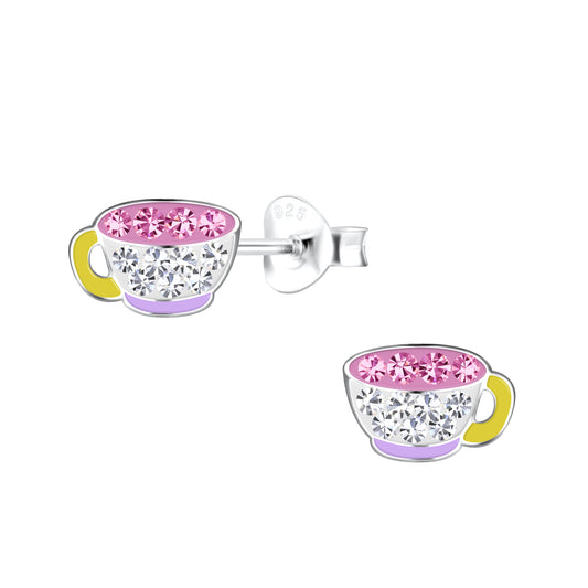 Children's Sterling Silver Crystal Tea Cup Stud Earrings - Melchior Jewellery