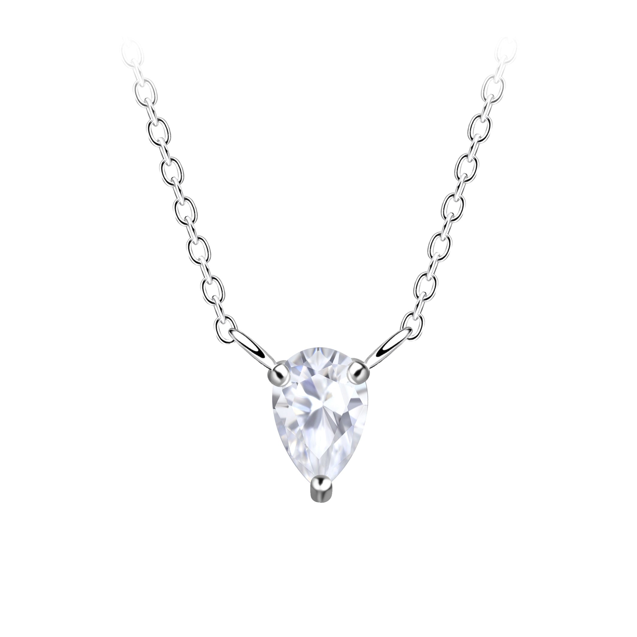 925 Sterling Silver Cubic Zirconia Teardrop Pendant Necklace
