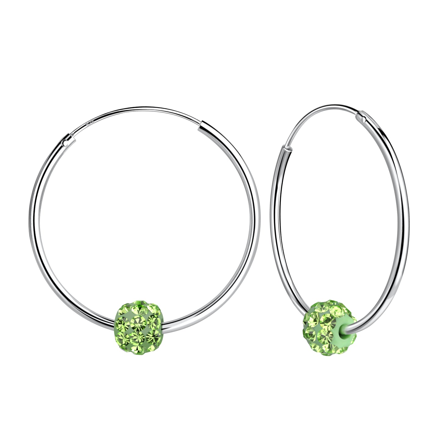 Sterling Silver Peridot Crystal Ball Charm Hoop Earrings - Melchior Jewellery