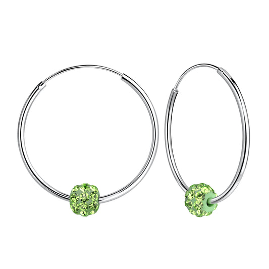 Sterling Silver Peridot Green Ball Charm Hoop Earrings - Melchior Jewellery