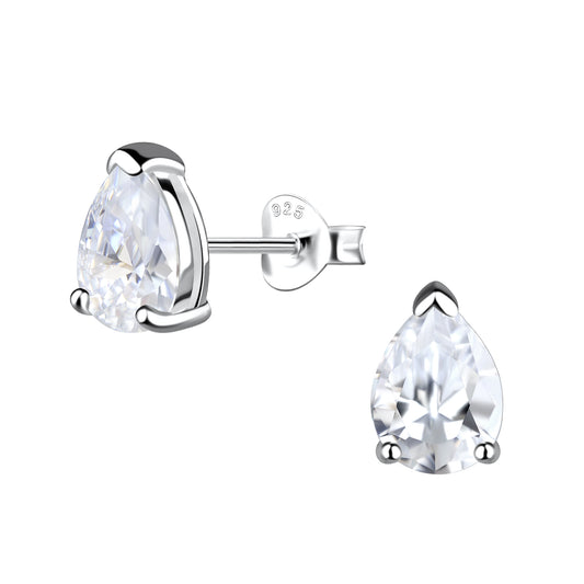 Sterling Silver CZ Pear Shape Stud Earrings - Melchior Jewellery