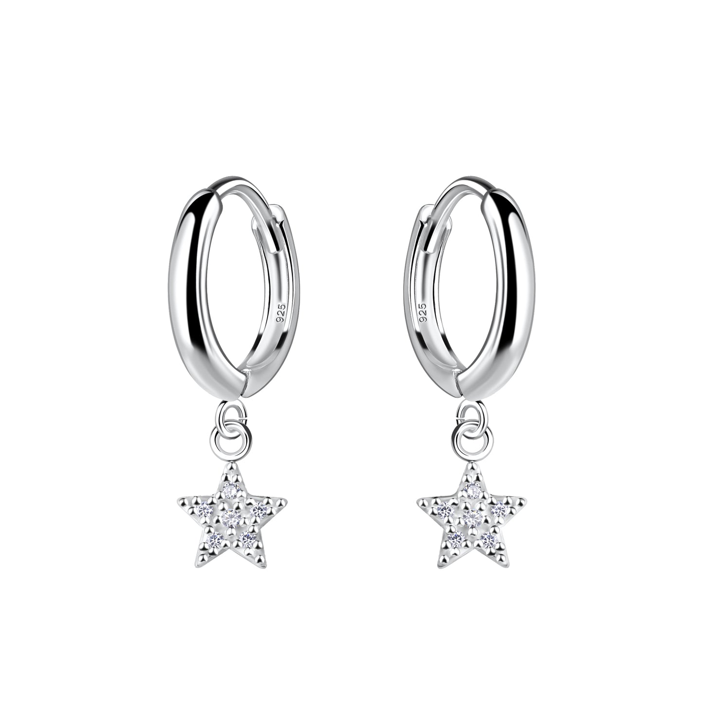 Sterling Silver CZ Star On Huggie Hoop Earrings - Melchior Jewellery
