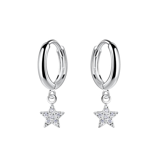 Sterling Silver CZ Star On Huggie Hoop Earrings - Melchior Jewellery