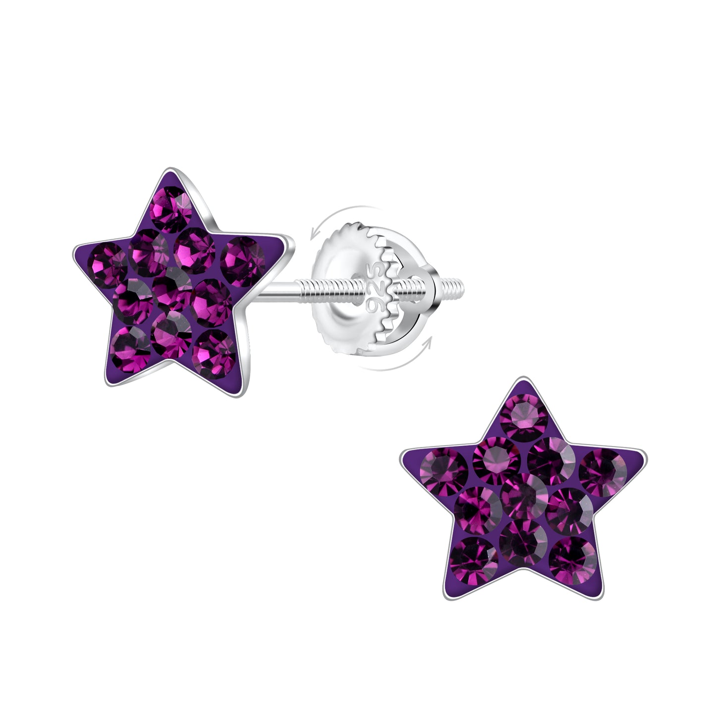 Children's Sterling Silver Amethyst Star Screw Back Earrings