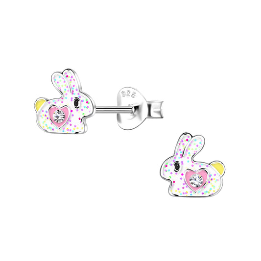 Children's Sterling Silver Glitter Rabbit Stud Earrings - Melchior Jewellery