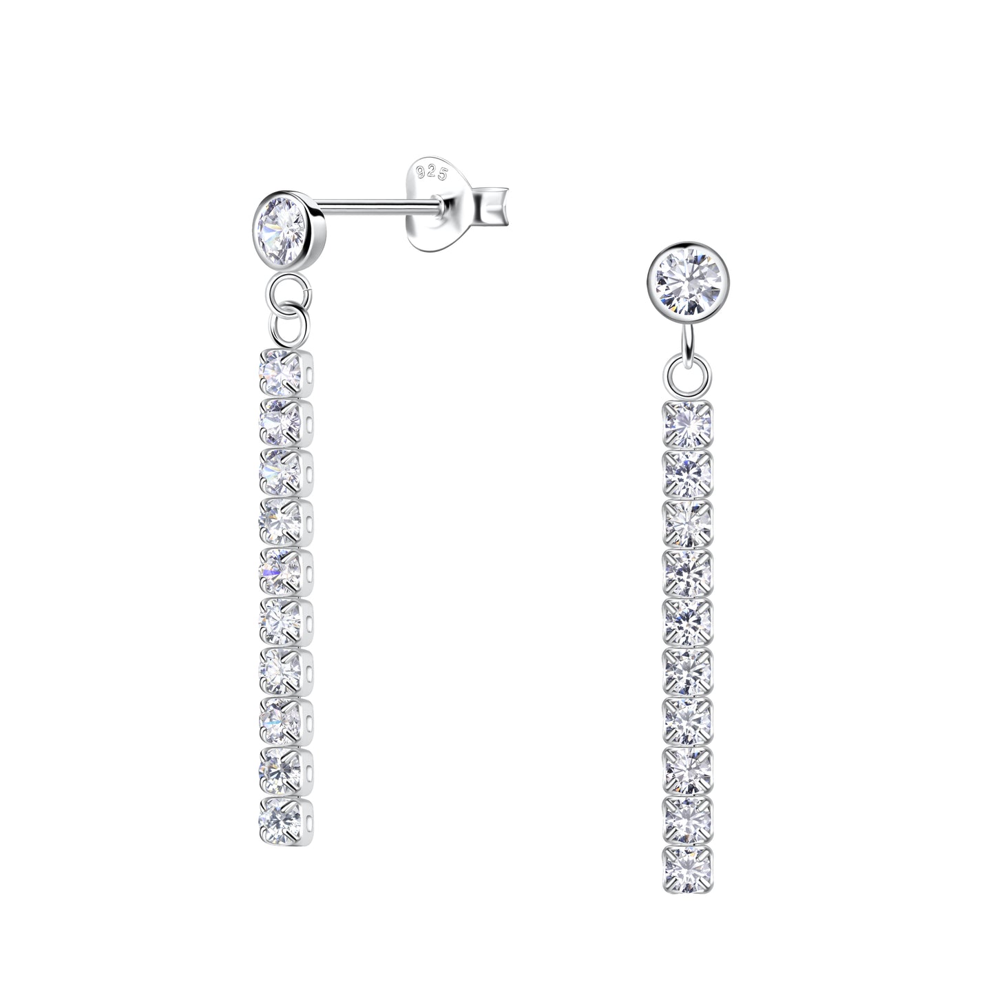 Sterling Silver Round Stud Earrings with Hanging Tennis Chain - Melchior Jewellery