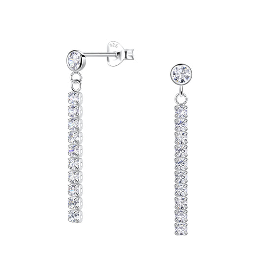 Sterling Silver Round Stud Earrings with Hanging Tennis Chain - Melchior Jewellery