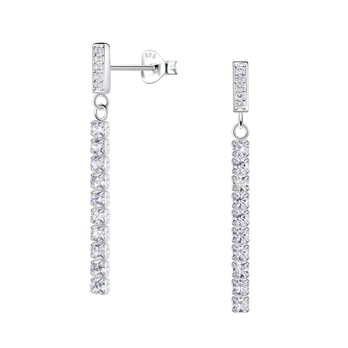 Sterling Silver Bar Stud Earrings with Hanging Tennis Chain - Melchior Jewellery