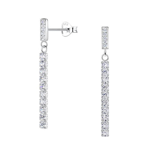 Sterling Silver Bar Stud Earrings with Hanging Tennis Chain - Melchior Jewellery