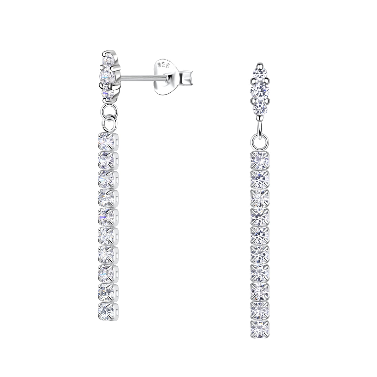 Sterling Silver Marquise Stud Earrings with Hanging Tennis Chain - Melchior Jewellery