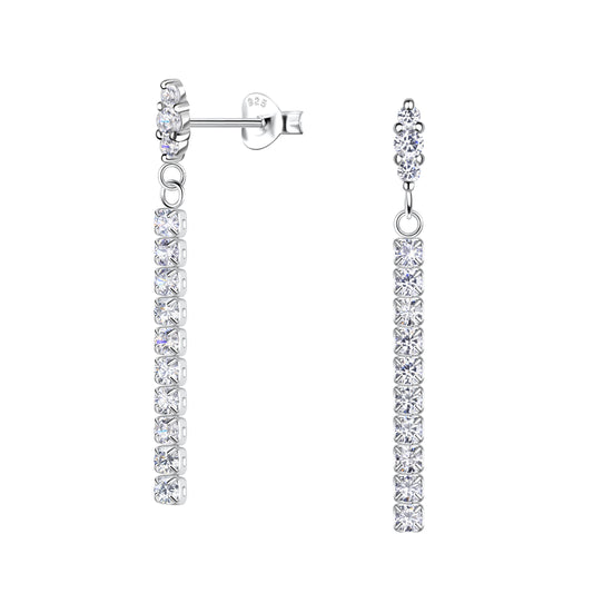 Sterling Silver Marquise Stud Earrings with Hanging Tennis Chain - Melchior Jewellery