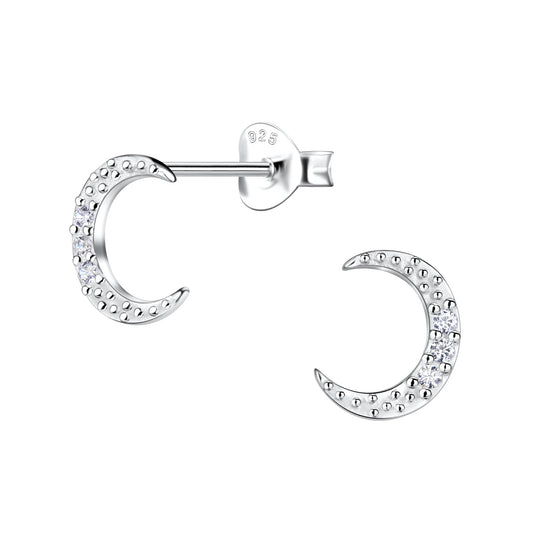 Sterling Silver CZ Moon stud Earrings - Melchior Jewellery