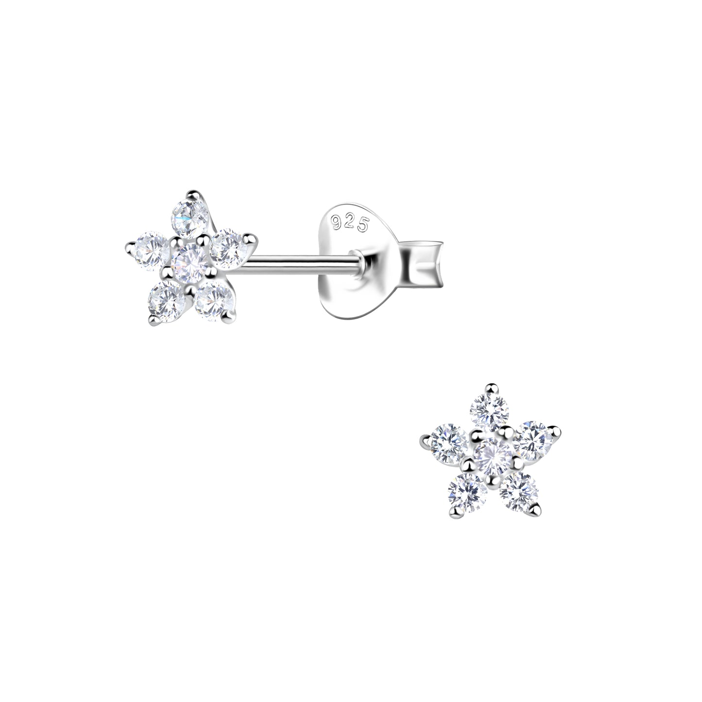 Sterling Silver Small Cubic Zirconia Flower Earrings - Melchior Jewellery