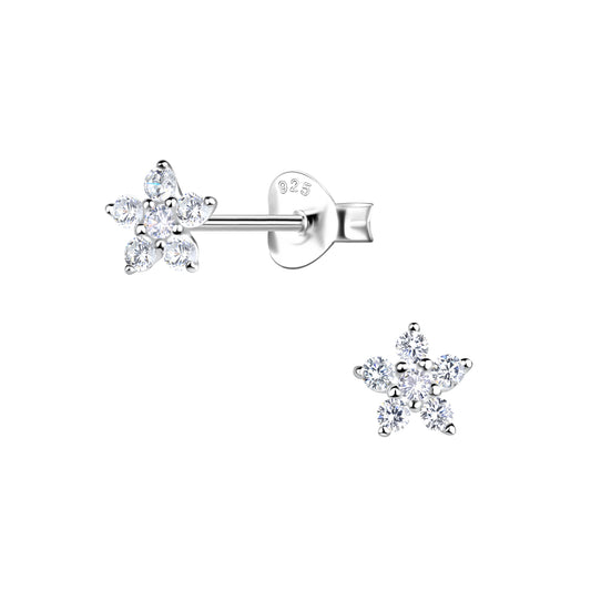 Sterling Silver Small Cubic Zirconia Flower Earrings - Melchior Jewellery
