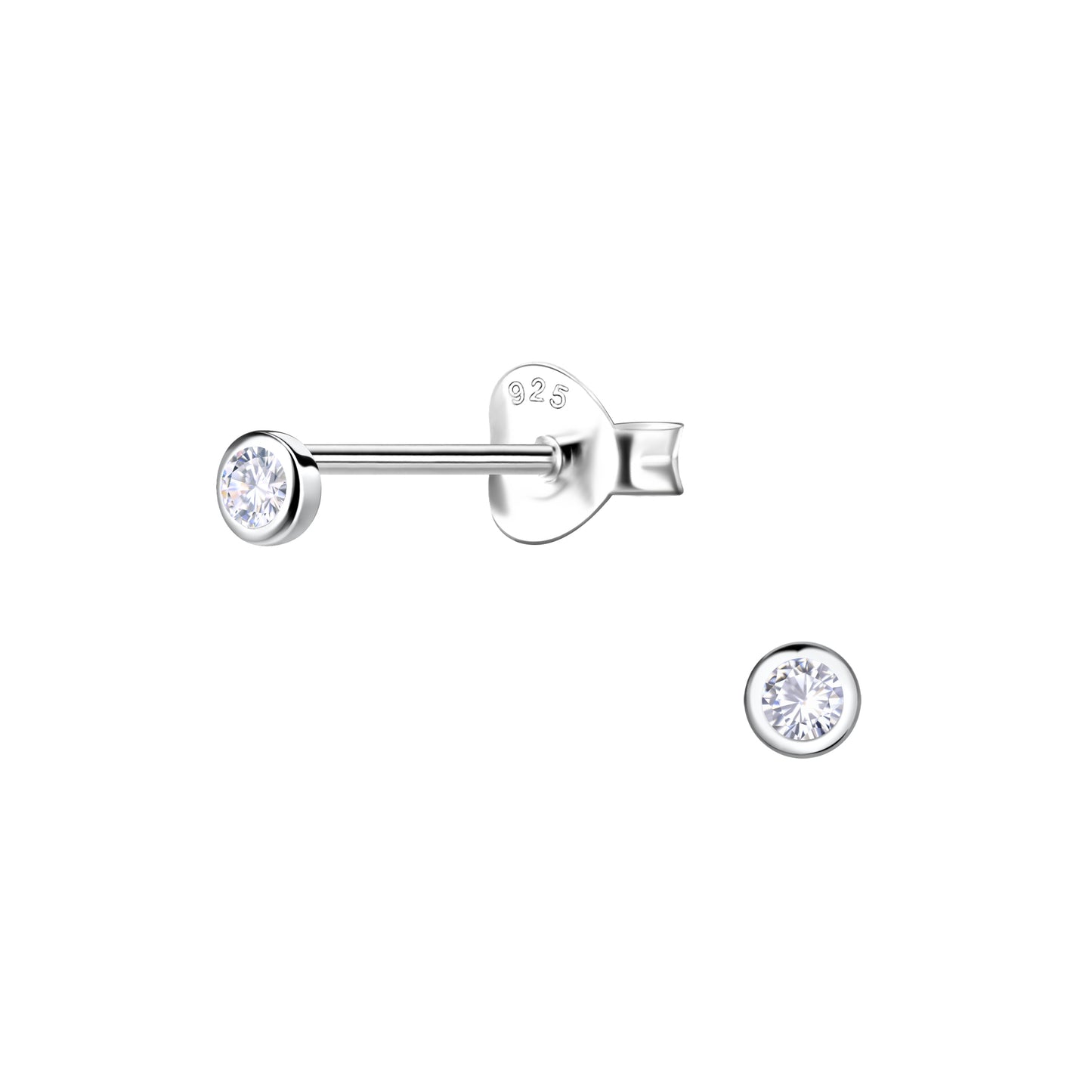 Sterling Silver Tiny CZ Round Stud Earrings - Melchior Jewellery