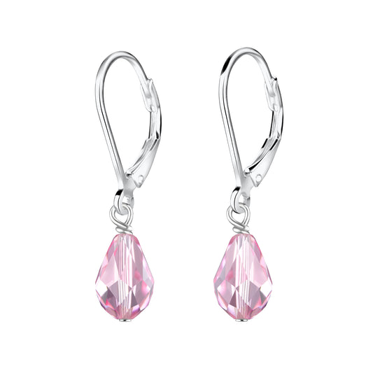 Girl's Sterling Silver Pink CZ Teardrop Leverback Earrings - Melchior Jewellery