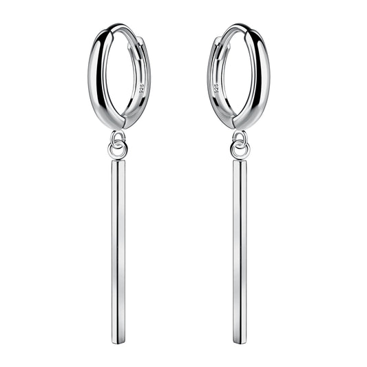 Sterling Silver Bar Charm Huggie Earrings - Melchior Jewellery