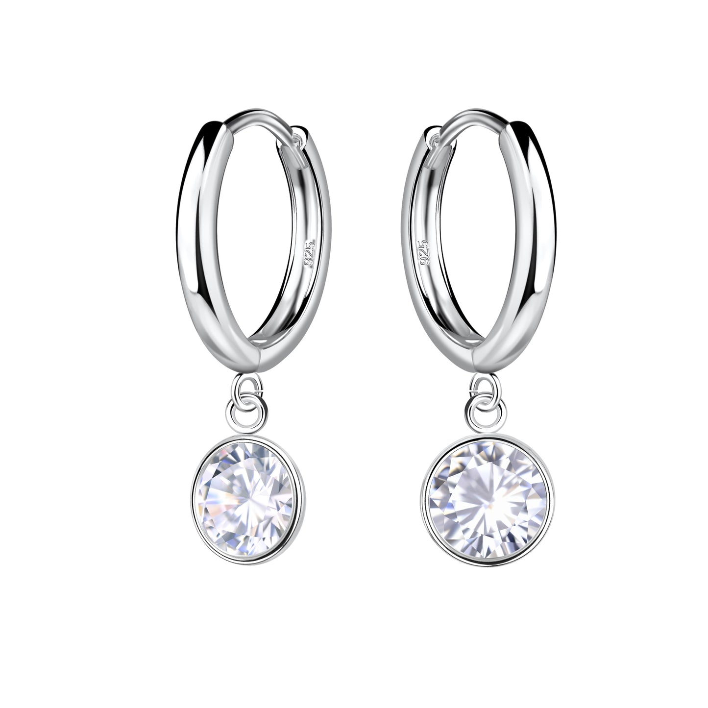 Sterling Silver Round CZ On Huggie Hoop Earrings - Melchior Jewellery