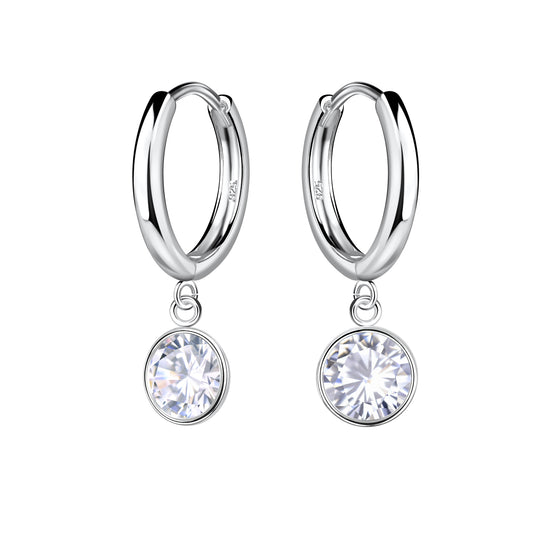 Sterling Silver Round CZ On Huggie Hoop Earrings - Melchior Jewellery