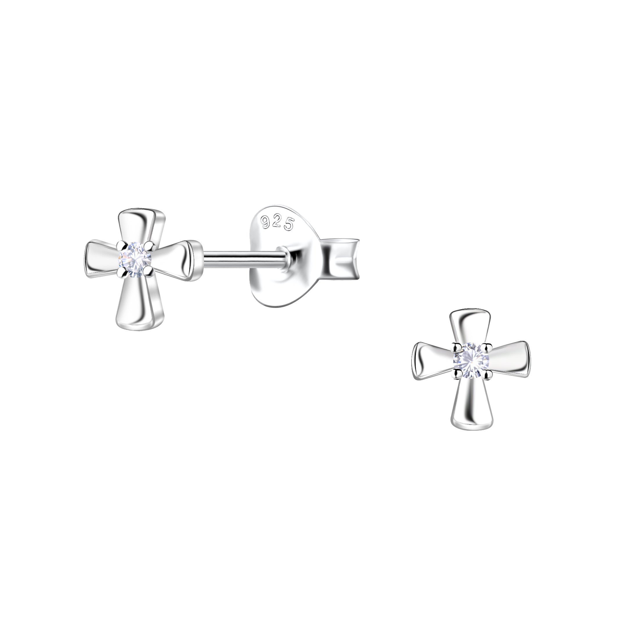 Sterling Silver Cross Stud Earrings With CZ Sparkle - Melchior Jewellery